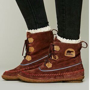 SOREL 9.5 Joplin II Tobacco Suede Moccasin Boots Boho Nubuck Leather